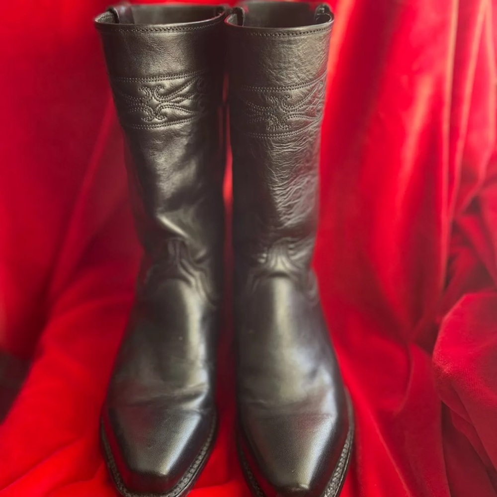 Black Leather Stovepipe Cowboy Boots